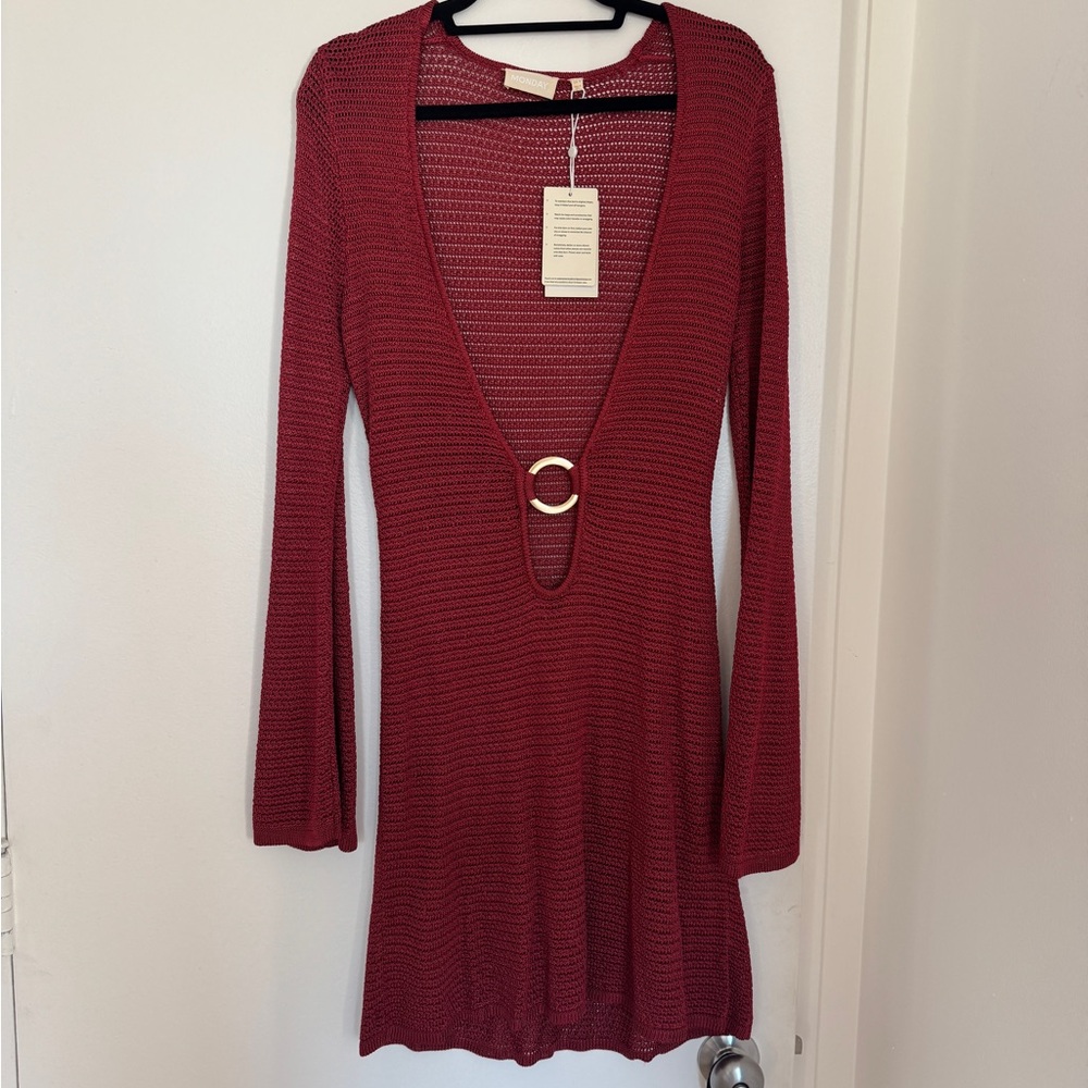NWT! Monday Swimwear Montego Mini Dress Burgundy Treble Knit Size V - Picture 6 of 6